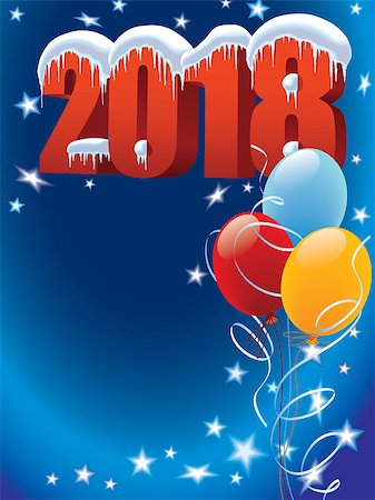New Year 2018 decoration on white winter background with balloons. Stock Photo - Budget Royalty-Free & Subscription, Code: 400-09069231