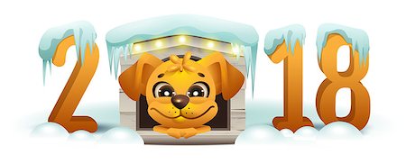 simsearch:400-09065162,k - 2018 year of yellow dog in Chinese calendar. Cartoon dog in booth looks forward. Vector illustration Stock Photo - Budget Royalty-Free & Subscription, Code: 400-09069272