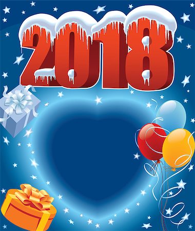 simsearch:400-07795877,k - New Year 2018 decoration, gifts, balloons and blue heart in background Stock Photo - Budget Royalty-Free & Subscription, Code: 400-09069332