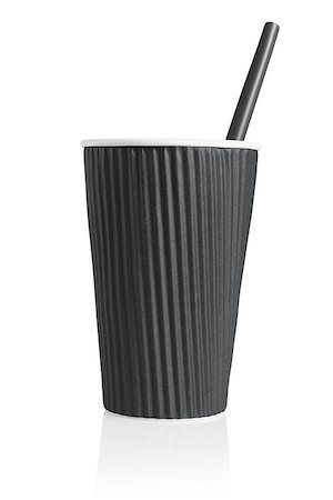 simsearch:400-06072755,k - Black Paper Cup with Plastic Straw on White Background Foto de stock - Super Valor sin royalties y Suscripción, Código: 400-09069346