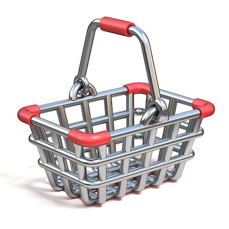 simsearch:400-05886915,k - Steel wire shopping basket cartoon icon 3D render illustration isolated on white background Stock Photo - Budget Royalty-Free & Subscription, Code: 400-09069402