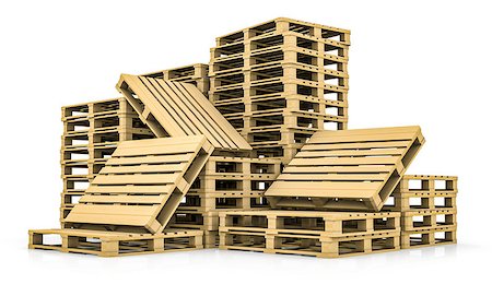 Stack of wooden pallets, isolated on white. 3D illustration Stock Photo - Budget Royalty-Free & Subscription, Code: 400-09069433