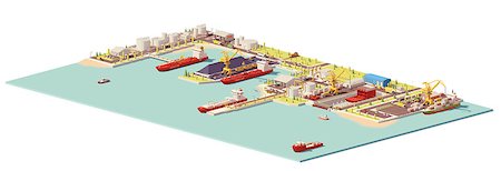 doca seca - Vector low poly commercial port. Includes oil, coal, LNG, container terminals, dry dock, ships and industrial infrastructure elements Foto de stock - Royalty-Free Super Valor e Assinatura, Número: 400-09069441
