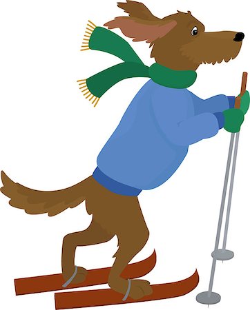 ski cartoon color - Yellow Dog symbol 2018.Cartoon vector dog. Character for Christmas card Stock Photo - Budget Royalty-Free & Subscription, Code: 400-09069522