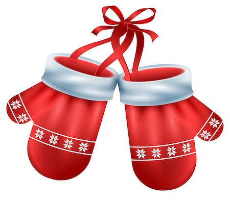 Red mittens pair santa isolated on white background. Christmas accessory. Vector cartoon illustration Photographie de stock - Aubaine LD & Abonnement, Code: 400-09069635