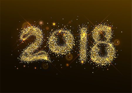 2018 new year golden confetti salute number. Celebration vector illustration on dark background Stock Photo - Budget Royalty-Free & Subscription, Code: 400-09069659