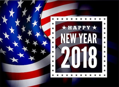 Congratulations on the new 2018 against the background of the United States flag. Vector illustration Stock Photo - Budget Royalty-Free & Subscription, Code: 400-09069676