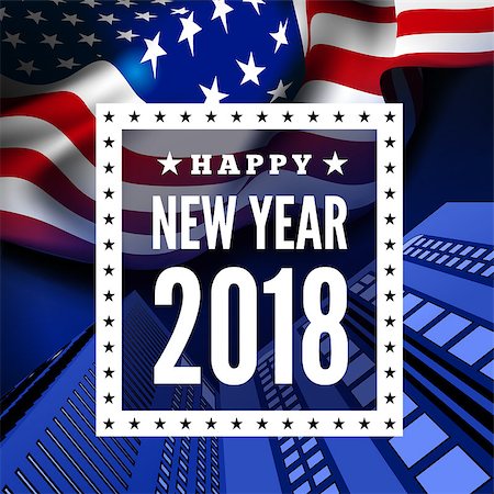 Congratulations on the new 2018 against the background of the United States flag. Vector illustration Stock Photo - Budget Royalty-Free & Subscription, Code: 400-09069677