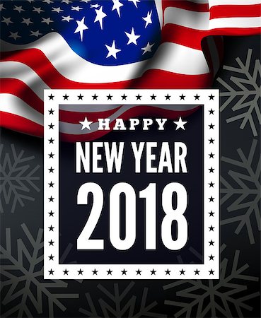 Congratulations on the new 2018 against the background of the United States flag. Vector illustration Stock Photo - Budget Royalty-Free & Subscription, Code: 400-09069678