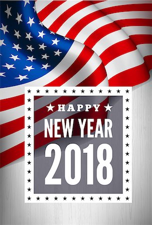 Congratulations on the new 2018 against the background of the United States flag. Vector illustration Stock Photo - Budget Royalty-Free & Subscription, Code: 400-09069680