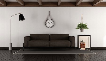 simsearch:400-06700985,k - Living room with brown leather sofa on dark wood parquet - 3d rendering Stock Photo - Budget Royalty-Free & Subscription, Code: 400-09069715