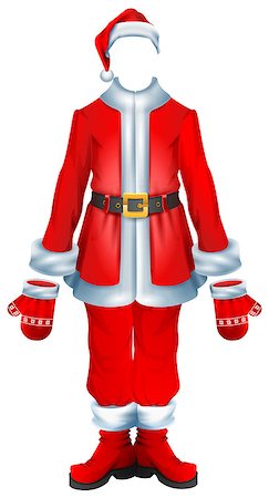 Fur coat santa accessory traditional Christmas clothes. Hat, suit, mittens, boots. Isolated on white vector cartoon illustration Photographie de stock - Aubaine LD & Abonnement, Code: 400-09069746