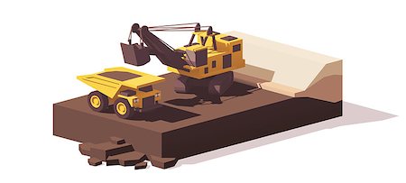 dump truck at open pit mine - Vector low poly power shovel excavator loading mining haul truck Stock Photo - Budget Royalty-Free & Subscription, Code: 400-09069820