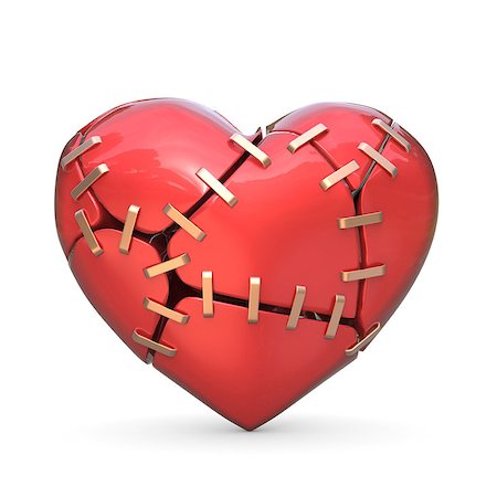 simsearch:400-08980419,k - Broken red heart joined with metal staples. 3D render illustration isolated on white background Stock Photo - Budget Royalty-Free & Subscription, Code: 400-09069951