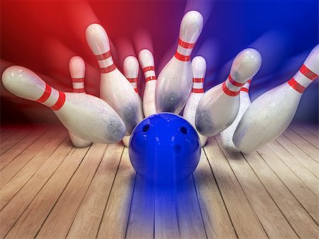 simsearch:400-05163136,k - Illustration of a 3d Bowling strike with ball hitting the pins Stockbilder - Microstock & Abonnement, Bildnummer: 400-09062803