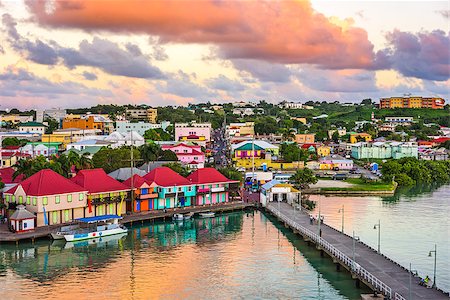 simsearch:400-06918752,k - St. John's, Antigua port and skyline at twilight. Stock Photo - Budget Royalty-Free & Subscription, Code: 400-09063209