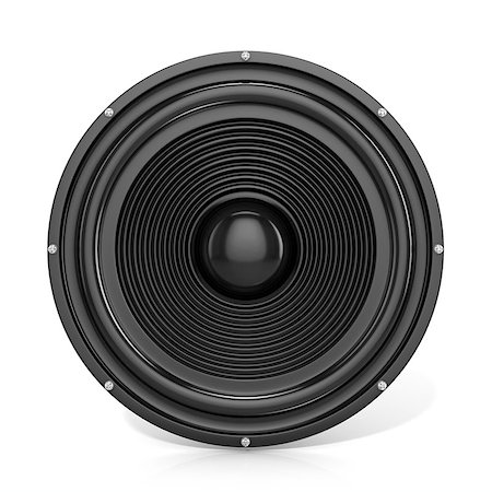simsearch:400-05131379,k - 3D render illustration of loudspeaker. Isolated on white background. Front view. Photographie de stock - Aubaine LD & Abonnement, Code: 400-09063406