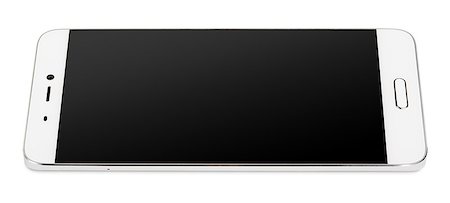 simsearch:400-06429921,k - Modern white smartphone with black screen lying isolated on white background with clipping path Stockbilder - Microstock & Abonnement, Bildnummer: 400-09063488
