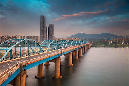 simsearch:877-08128379,k - Image of Seoul, South Korea with Dongjak Bridge and Hangang river at sunset. Stock Photo - Budget Royalty-Free & Subscription, Code: 400-09063569