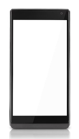 simsearch:400-09151522,k - Front view of black smartphone with empty white screen isolated on white background. Smart phone with clipping path Photographie de stock - Aubaine LD & Abonnement, Code: 400-09063826
