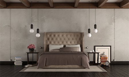 simsearch:400-06700985,k - Classic master bedroom with elegant double bed , retro objects and modern lamp 3d rendering Stock Photo - Budget Royalty-Free & Subscription, Code: 400-09070227