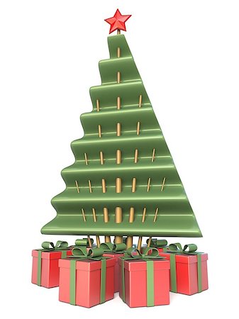 simsearch:400-08302730,k - Abstract Christmas tree and gifts under 3D render illustration isolated on white background Fotografie stock - Microstock e Abbonamento, Codice: 400-09070565