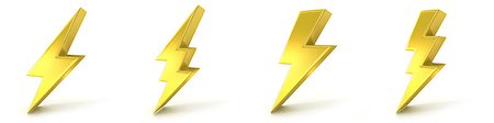 simsearch:400-04555076,k - Lightning symbols, 3D golden signs. Render illustration isolated on white background Stock Photo - Budget Royalty-Free & Subscription, Code: 400-09070568