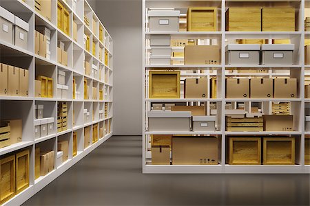 simsearch:400-06561068,k - warehouse interior with rows of shelves with boxes Stock Photo - Budget Royalty-Free & Subscription, Code: 400-09070746