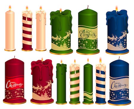 simsearch:400-08096998,k - Set of burning decorative Christmas candles. Isolated on white vector illustration Stockbilder - Microstock & Abonnement, Bildnummer: 400-09070749