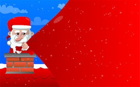 Santa Claus pulling huge bag of gifts with red copy space while he is in the chimney. Vector cartoon character illustration. Photographie de stock - Aubaine LD & Abonnement, Code: 400-09070863