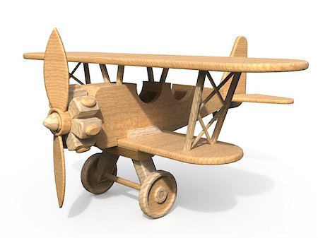 Wooden toy airplane 3D render illustration isolated on white background Stock Photo - Budget Royalty-Free & Subscription, Code: 400-09070879