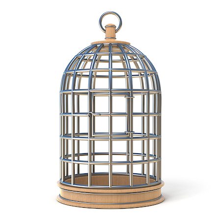 Empty bird cage closed 3D render illustration isolated on white background Stock Photo - Budget Royalty-Free & Subscription, Code: 400-09070880