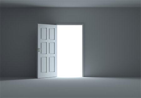 simsearch:400-06521896,k - An open door with bright light streaming into a very dark room. 3d Illustration Stock Photo - Budget Royalty-Free & Subscription, Code: 400-09070937