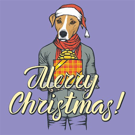 fashion dog cartoon - Russell Terrier Dog vector Christmas concept. Illustration of dog in human suit celebrating new year Stock Photo - Budget Royalty-Free & Subscription, Code: 400-09084405