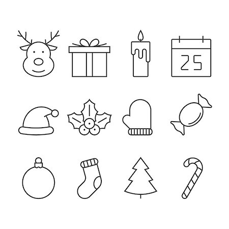 simsearch:400-09084472,k - Christmas line icon set on white background Stock Photo - Budget Royalty-Free & Subscription, Code: 400-09084577