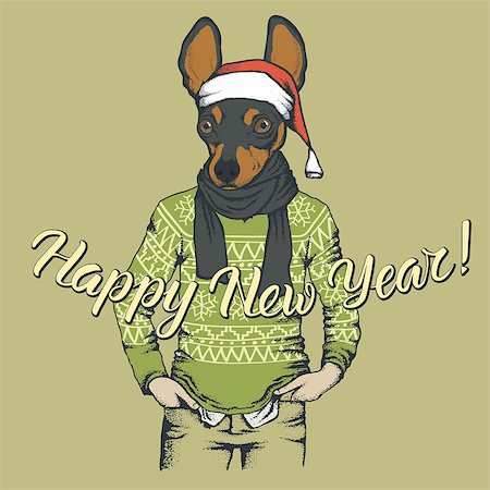 fashion dog cartoon - Dog toy terrier  vector Christmas concept. Illustration of dog  in human sweatshirt celebrating new year Stock Photo - Budget Royalty-Free & Subscription, Code: 400-09084624