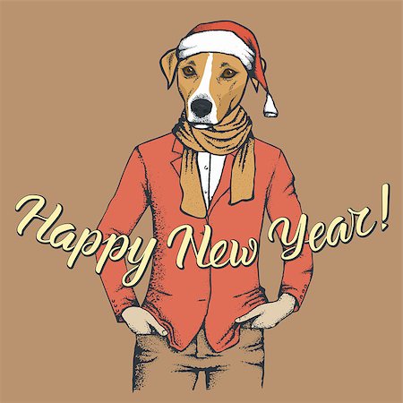 fashion dog cartoon - Russell Terrier Dog vector Christmas concept. Illustration of dog  in human suit celebrating new year Stock Photo - Budget Royalty-Free & Subscription, Code: 400-09084628