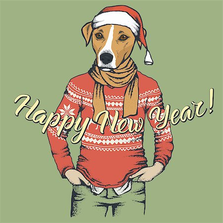 fashion dog cartoon - Russell Terrier Dog vector Christmas concept. Illustration of dog  in human sweatshirt celebrating new year Stock Photo - Budget Royalty-Free & Subscription, Code: 400-09084622