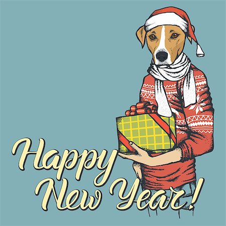 fashion dog cartoon - Russell Terrier Dog vector Christmas concept. Illustration of dog  in human sweatshirt with gift in his hads celebrating new year Stock Photo - Budget Royalty-Free & Subscription, Code: 400-09084631