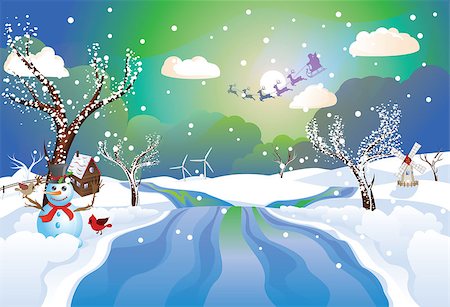 Cartoon Santa Claus riding his sleigh at the Christmas night. Fotografie stock - Microstock e Abbonamento, Codice: 400-09084700