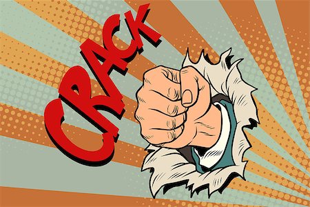 crack, a fist punches the paper. Pop art retro vector illustration Stock Photo - Budget Royalty-Free & Subscription, Code: 400-09084744