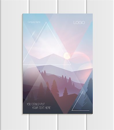 Stock vector brochure A4 or A5 format design business template with abstract triangles and mountain landscape at sunset, dawn background for ecology printed material, element corporate style cover Stock Photo - Budget Royalty-Free & Subscription, Code: 400-09084774