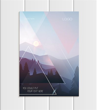 Stock vector brochure A4 or A5 format design business template with abstract triangles and mountain landscape at sunset, dawn background for ecology printed material, element corporate style cover Stock Photo - Budget Royalty-Free & Subscription, Code: 400-09084775