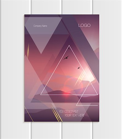 Stock vector brochure A4 or A5 format design business template with abstract triangles and mountain landscape at sunset, dawn background for ecology printed material, element corporate style cover Stock Photo - Budget Royalty-Free & Subscription, Code: 400-09084772