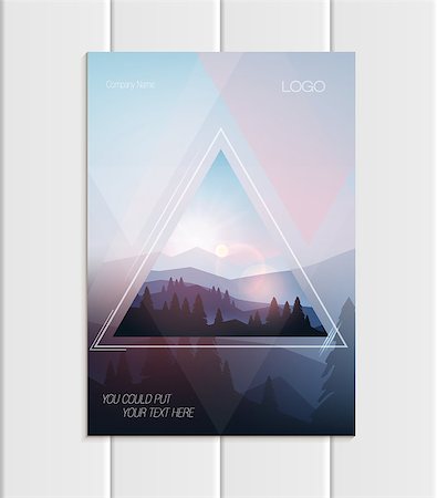 Stock vector brochure A4 or A5 format design business template with abstract triangles and mountain landscape at sunset, dawn background for ecology printed material, element corporate style cover Stock Photo - Budget Royalty-Free & Subscription, Code: 400-09084773