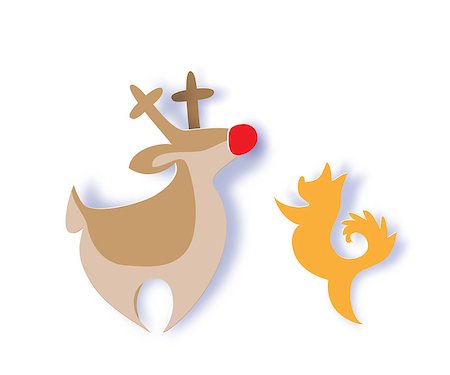 Color paper cut design and craft reindeer, dog. Holiday New year and Merry Christmas card. Vector illustration Stock Photo - Budget Royalty-Free & Subscription, Code: 400-09084783