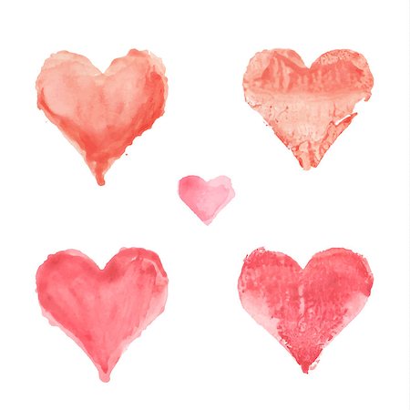 Set of watercolor painted red heart on white background. Vector illustration Photographie de stock - Aubaine LD & Abonnement, Code: 400-09084805
