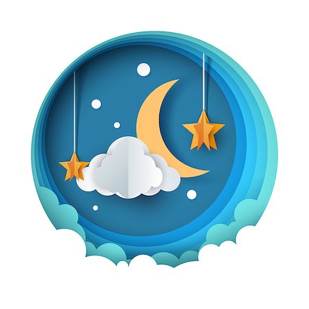 simsearch:400-09084819,k - Cartoon paper night landscape. Moon, star, cloud road Vector eps 10 Photographie de stock - Aubaine LD & Abonnement, Code: 400-09084815