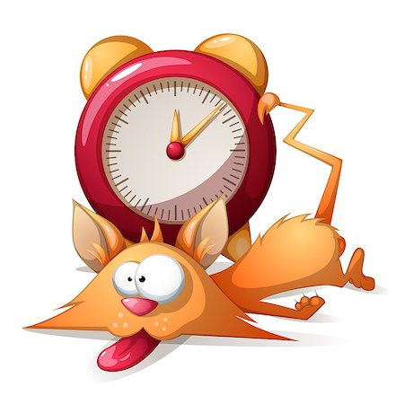 simsearch:400-04801462,k - Cartoon sleep funny, cute cat and alarm clock. Stock Photo - Budget Royalty-Free & Subscription, Code: 400-09084812