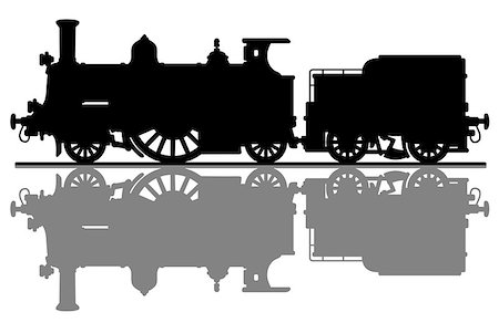 Hand drawing of a black silhouette of the vintage steam locomotive Stock Photo - Budget Royalty-Free & Subscription, Code: 400-09084888